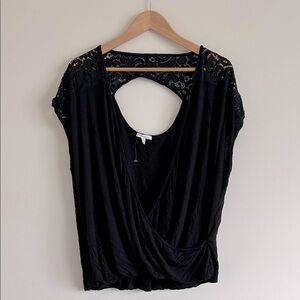 Maurices Black Lace Wrap Open Back Top 3X
